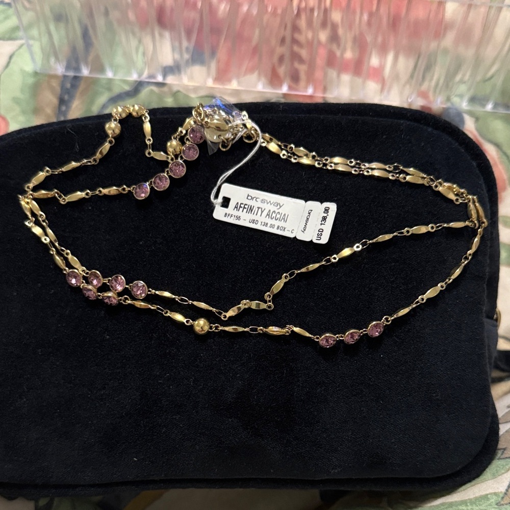 Broadway Gold Necklace with Pink Accents